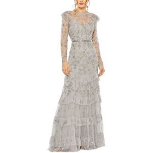 Mac Duggal Womens  Floral Embellished Gown, Metallic
